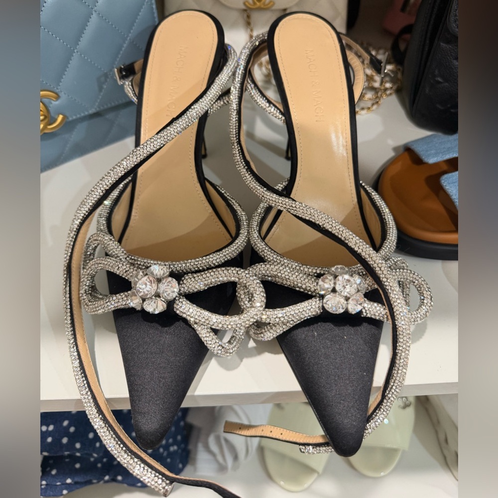 MACH & MACH Double Bow Embellished Satin Pumps
